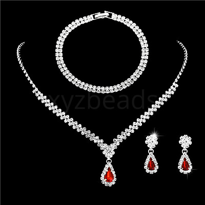 Alloy Rhinestone Pendant Necklaces & Earrings Sets for Women WGE8301-10-1