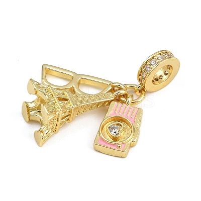 Rack Plating Brass Clear Cubic Zirconia & Enamel European Dangle Charms KK-U035-28G-1