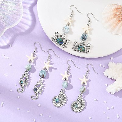 Ocean 304 Stainless Steel Pave Natural Paua Shell Dangle Earrings for Women EJEW-JE07437-1