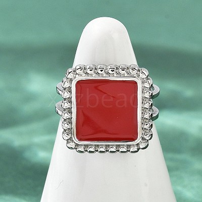 Square 304 Stainless Steel Enamel Finger Rings for Women RJEW-G355-06P-02-1