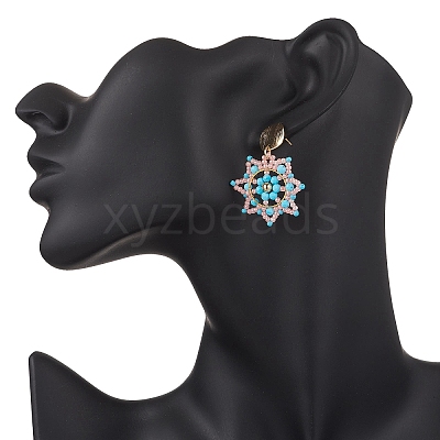 Handmade Glass Seed Beads Flower Dangle Stud Earrings EJEW-MZ00570-1