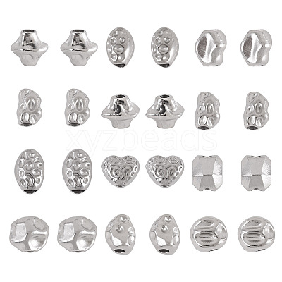 24Pcs 12 Styles Hammered 304 Stainless Steel Beads STAS-TA0006-52-1