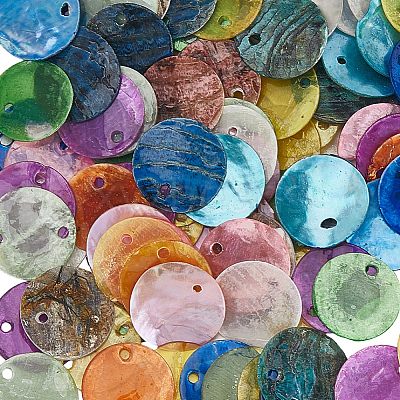 140Pcs 14 Styles Spray Painted Natural Capiz Shell Connector Charms BSHE-SC0001-34-1