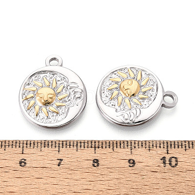 304 Stainless Steel Flat Round with Sun & Moon Pendants STAS-T073-74GP-1