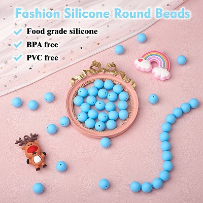 100Pcs Silicone Beads Round Rubber Bead 15MM Loose Spacer Beads for DIY Supplies Jewelry Keychain Making JX447A-1