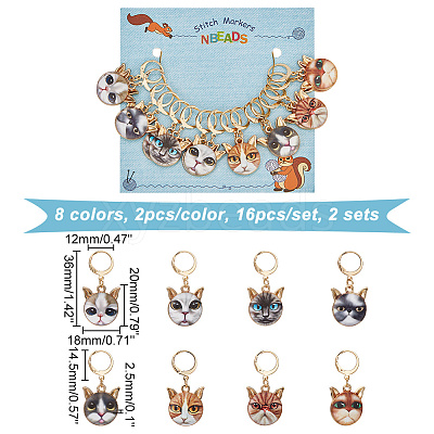 Alloy Enamel Cat Head Pendant Stitch Markers HJEW-AB00235-1