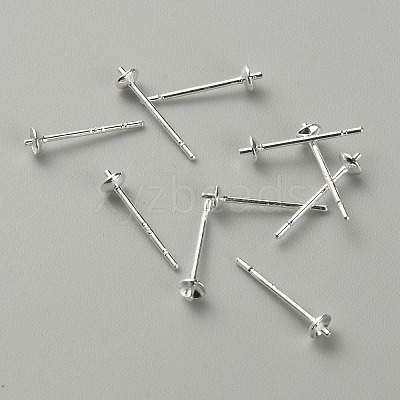Brass Pearl Cup Stud Earring Findings LS-STER-WH0013-02-1