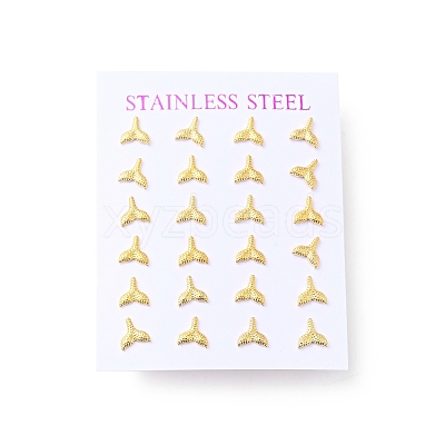304 Stainless Steel Tiny Whale Tail Stud Earrings with 316 Stainless Steel Pins for Women EJEW-J043-15G-1