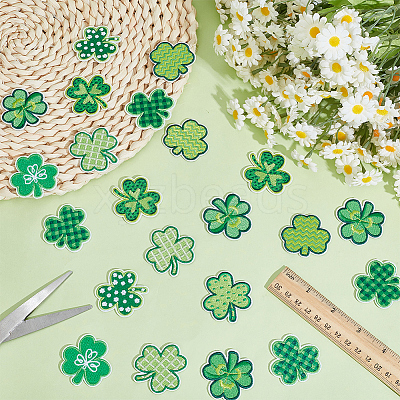 32Pcs 8 Styles Clover Computerized Embroidery Polyester Iron on/Sew on Patches PATC-CY0001-57-1