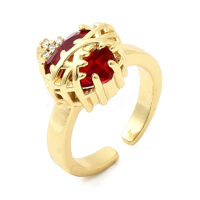 Brass Micro Pave Cubic Zirconia Open Cuff Rings RJEW-P178-02B-G-1