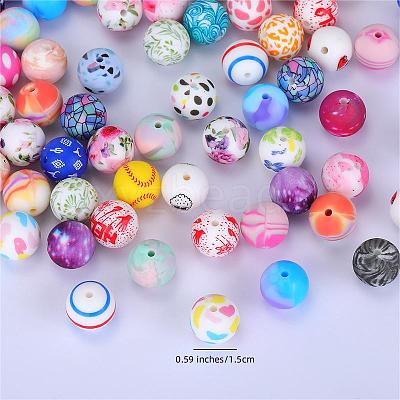 Printed Round Silicone Focal Beads SI-JX0056A-159-1