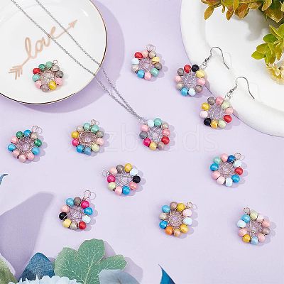 12Pcs 6 Styles Natural Wood Round Beads Pendants WOOD-HY0001-03-1