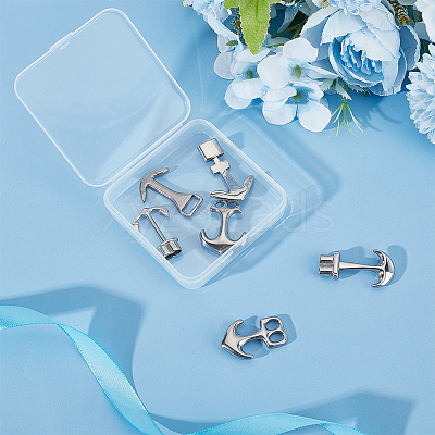 6Pcs 6 Styles 304 Stainless Steel Anchor Hook Clasps STAS-UN0050-80-1