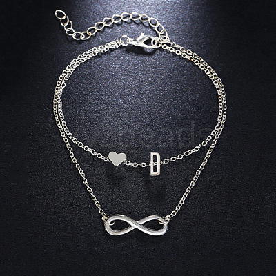 Alloy Infinity Heart Initial Charm Double Layer Anklets for Women FS-WG74AE6-04-1