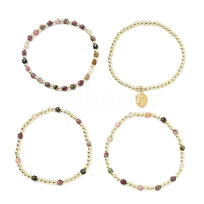 4Pcs 4 Styles Adjustable Natural Tourmalinated Quartz & Synthetic Hematite Bead Bracelets BJEW-JB14151-01-1