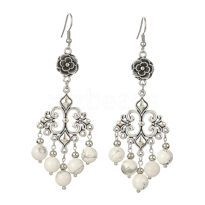 Natural Howlite Beaded Drop Earrings EJEW-JE05385-01-1
