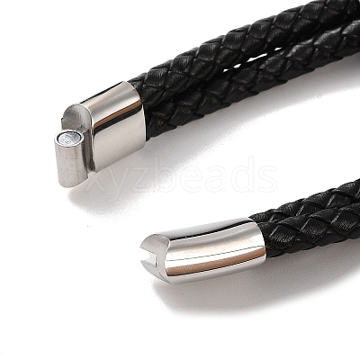 Men's Braided Black PU Leather Cord Multi-Strand Bracelets BJEW-K243-02AS-1
