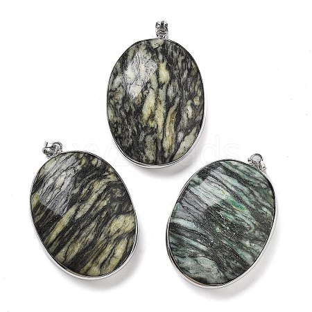 Electroplate Natural Dyed Picture Jasper Pendants KK-F882-06P-03-1