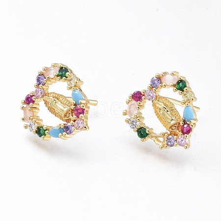 Brass Micro Pave Cubic Zirconia Ear Studs EJEW-G279-02G-01-1