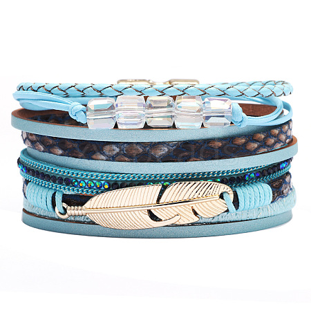 PU Leather Multi-strand Bracelets BJEW-F352-02G-03-1