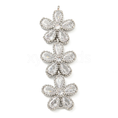 Brass Pave Clear Cubic Zirconia Three Flower Links Connector Charms KK-P277-51P-1