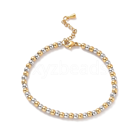 PVD Vacuum Plating 201 Stainless Steel Round Beaded Bracelet for Women STAS-D179-03GP-02-1