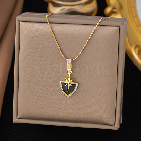 304 Stainless Steel & Rhinestone & Enamel Pendant Necklaces for Women NJEW-G157-03G-1