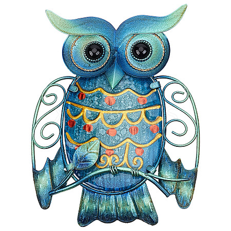 Iron & Glass Owl Wall Decorations AJEW-WH0042-68-1