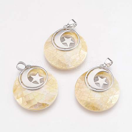 Natural Yellow Shell Pendants KK-F751-E02-1