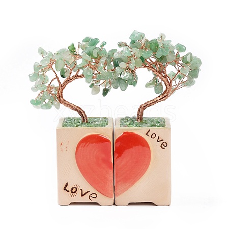 Heart Money Tree Natural Natural Green Aventurine Bonsai Display Decorations DJEW-G027-16RG-04-1