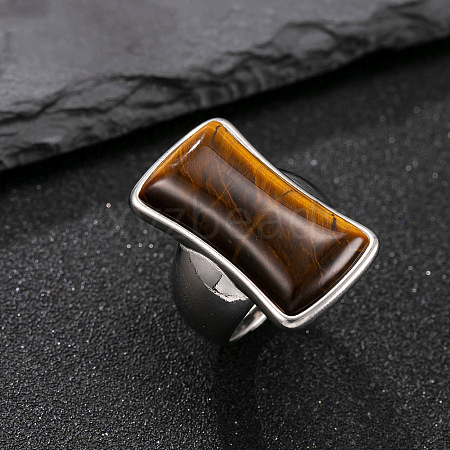 304 Stainless Steel with Natural Tiger Eye Finger Rings for Men FS-WG9BB25-19-1