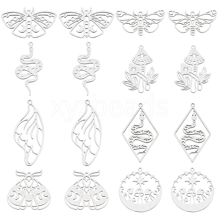 SUNNYCLUE 16Pcs 8 Style 201 Stainless Steel Pendants STAS-SC0003-90-1