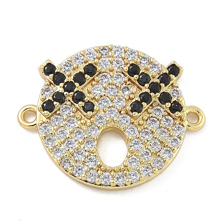 Rack Plating Brass Micro Pave Clear Cubic Zirconia Flat Round Connector Charms KK-A234-040G-03-1