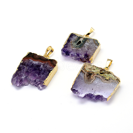 Natural Drusy Amethyst Rectangle Pendants G-P089-32G-1