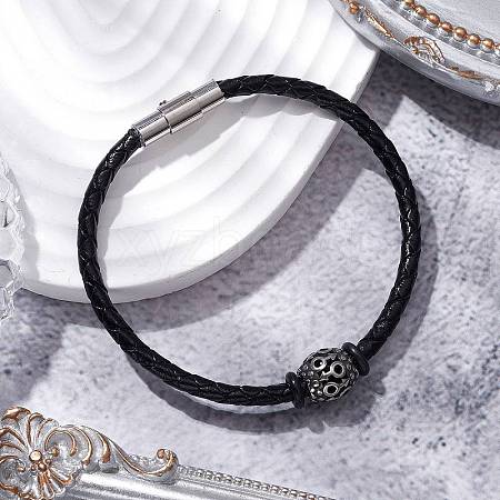 Braided Leather Cord Bracelets BJEW-JB11387-07-1