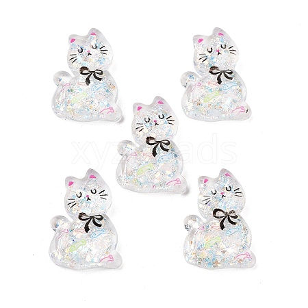 Transparent Resin Bowknot Kitten Decoden Cabochons RESI-M045-07D-1