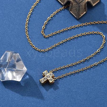 304 Stainless Steel Crystal Rhinestone Pendant Cable Chain Necklaces for Women NJEW-C062-01D-G-1