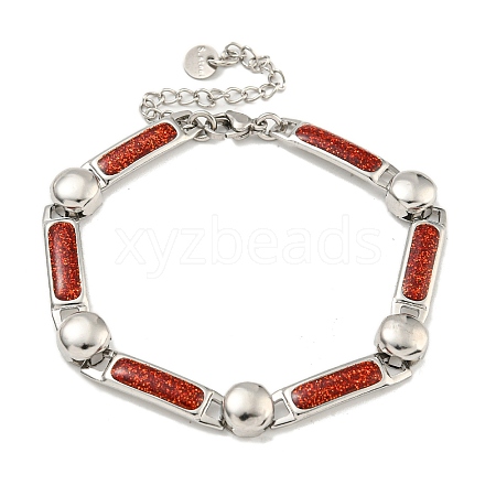 304 Stainless Steel Enamel Rectangle Link Chain Bracelets with Glitter Powder BJEW-S153-04P-03-1