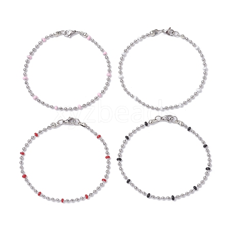 304 Stainless Steel Enamel Ball Chains Bracelets for Women BJEW-JB09866-1