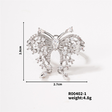 Butterfly Brass Micro Pave Cubic Zirconia Open Cuff Ring for Women BS0531-1-1