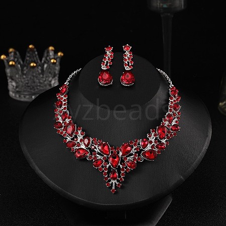 Teardrop Alloy Rhinestone Pendant Necklaces & Stud Dangle Earrings Sets WGA4CA9-03-1