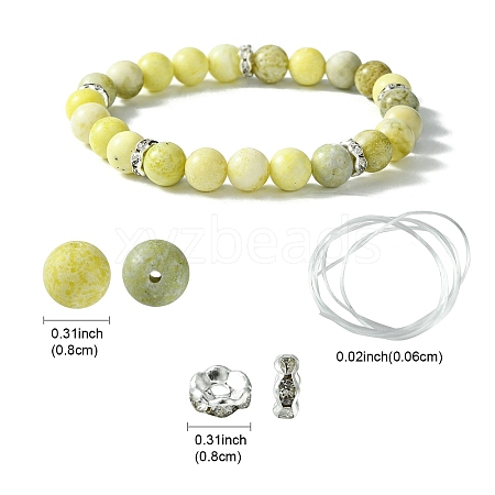 DIY Natural Yellow Mustard Jasper Round Beaded Stretch Bracelet Making Kit DIY-YW0008-36B-1