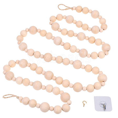 Gorgecraft 1 Set Round Natural Wood Beads Curtain Hanging Decorations AJEW-GF0003-53-1