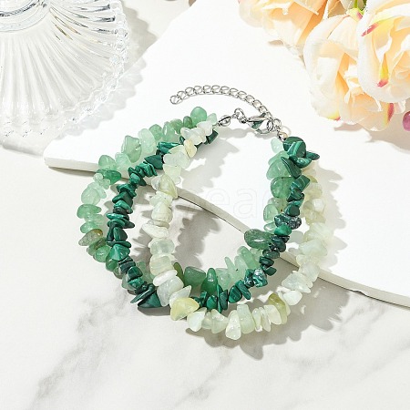 Natural Mixed Gemstone Chips Beaded Multi-strand Bracelets for Women BJEW-JB13986-01-1