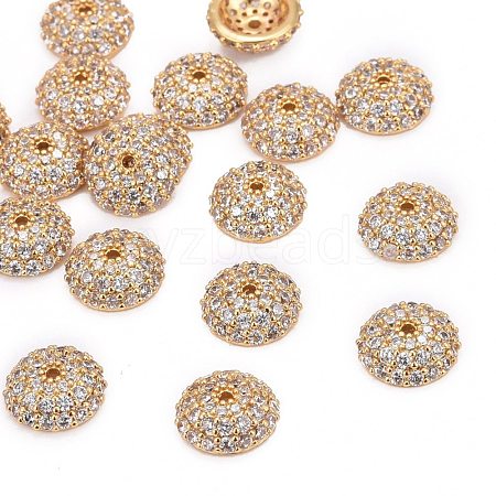 Apetalous Half Round/Dome Brass Micro Pave Cubic Zirconia Bead Caps ZIRC-D062-G-1