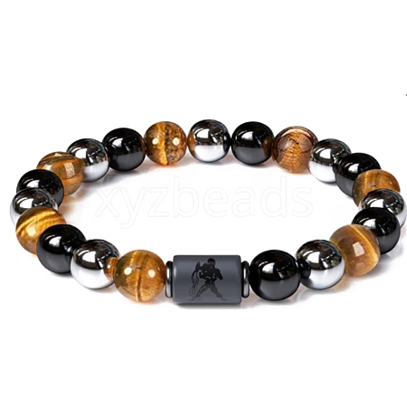 Natural Obsidian & Tiger Eye & Synthetic Hematite Stretch Bracelet PW-WG4576E-29-1