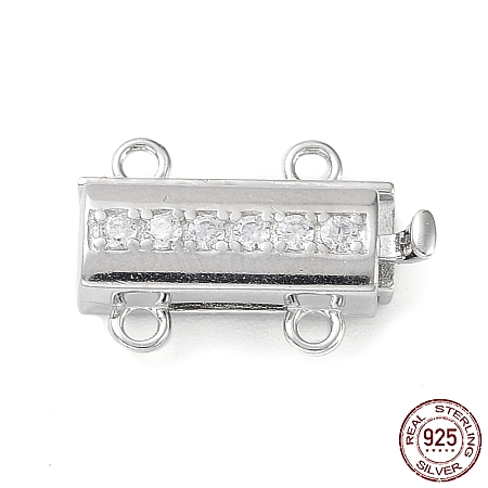Rhodium Plated 925 Sterling Silver Micro Pave Clear Cubic Zirconia Box Clasps STER-G036-03P-1
