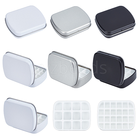 4Pcs 4 Styles Rectangle Iron Platic Tin Cans with Hinged Lid CON-AR0001-15-1