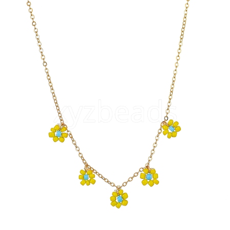 Glass Seed Bead Flower Bib Pendant Necklaces PW-WGC3FE4-06-1