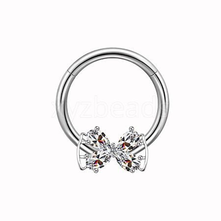 304 and 316 Surgical Stainless Steel Cubic Zirconia Butterfly Nipple Rings WGE628F-05-1